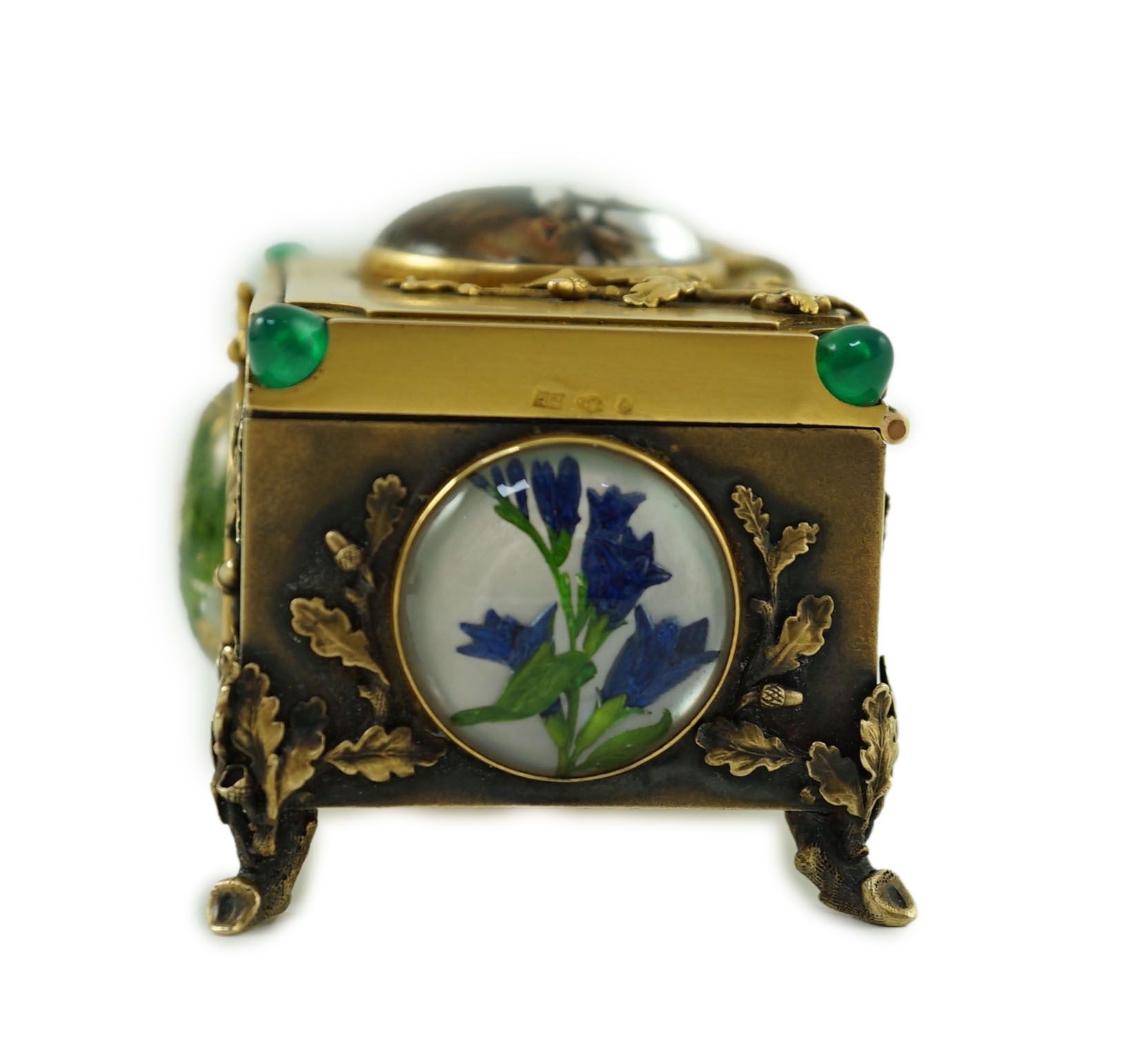 A late 19th/early 20th century Viennese gold, chrysoprase and Essex crystal set small trinket casket, by Josef Siess Sohne, (1895-1922)